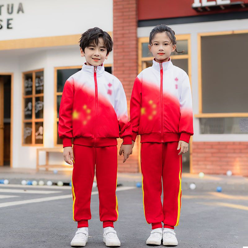 小学生校服班服春夏装中国风红色儿童运动会幼儿园演出服表演套装