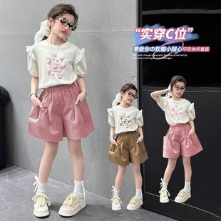 洋氣夏裝 女童純棉套裝 中大童 短褲 女孩兒童短袖 夏季 2025新款