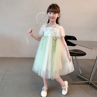 國風中式 女童漢服連衣裙夏季 2025新款 兒童夏款 女孩 公主裙夏裝