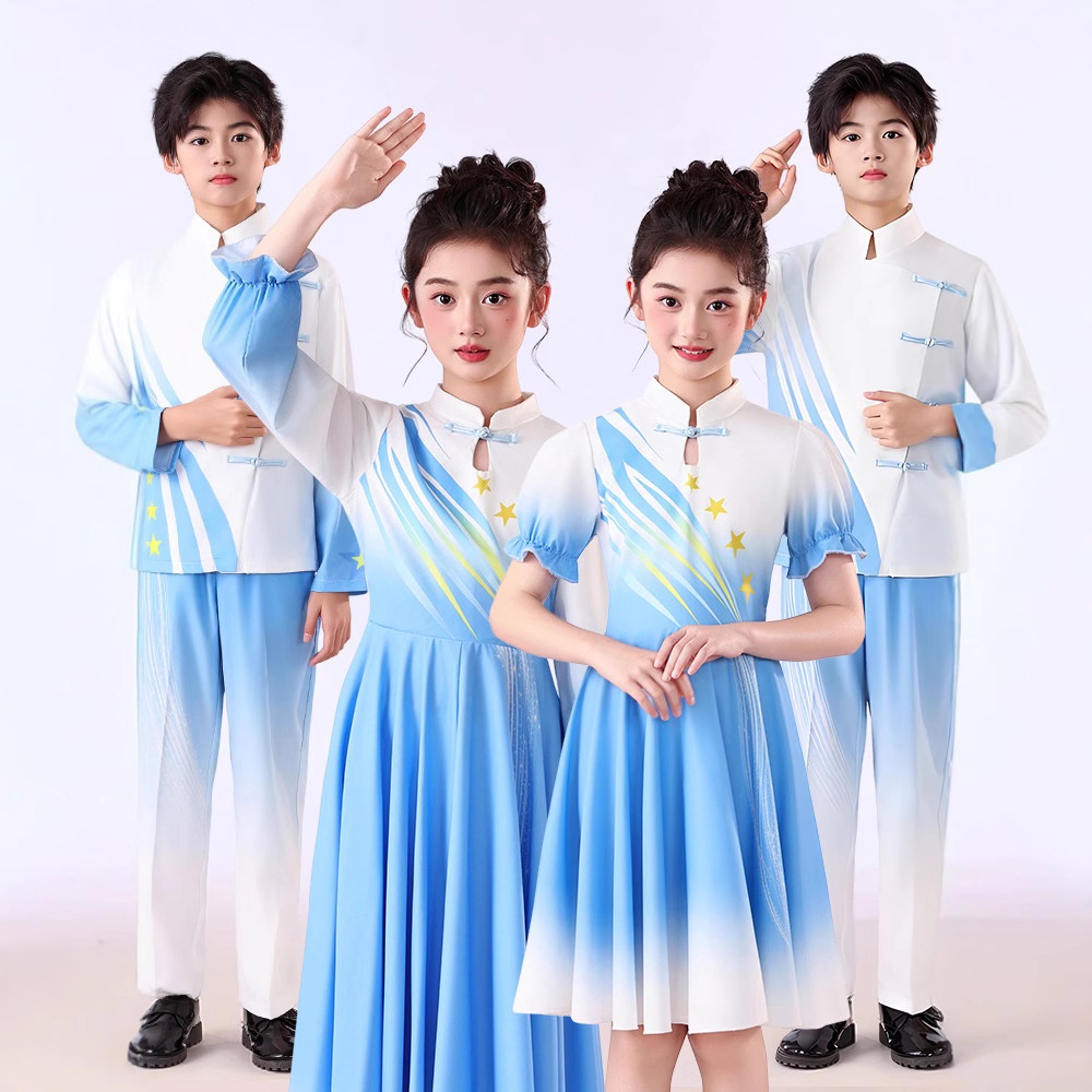 国庆儿童合唱朗诵演出服小学生女童红色爱国主题诗歌演讲比赛服装