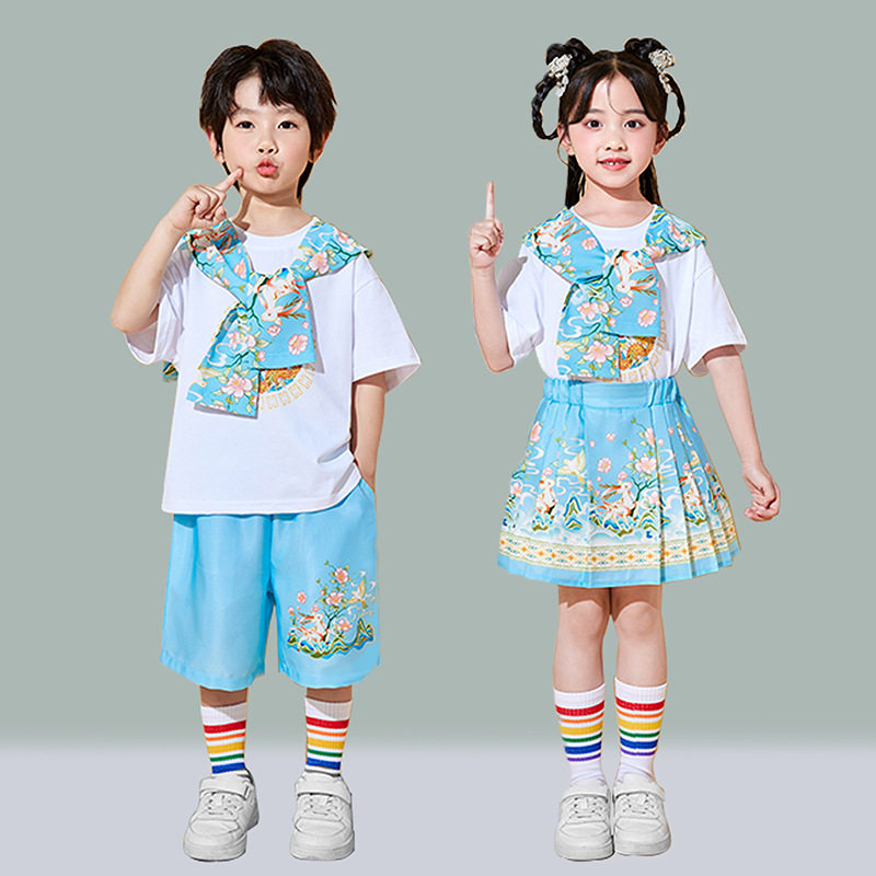 六一儿童啦啦队表演服小学生啦啦操幼儿园中国风演出服女童马面裙