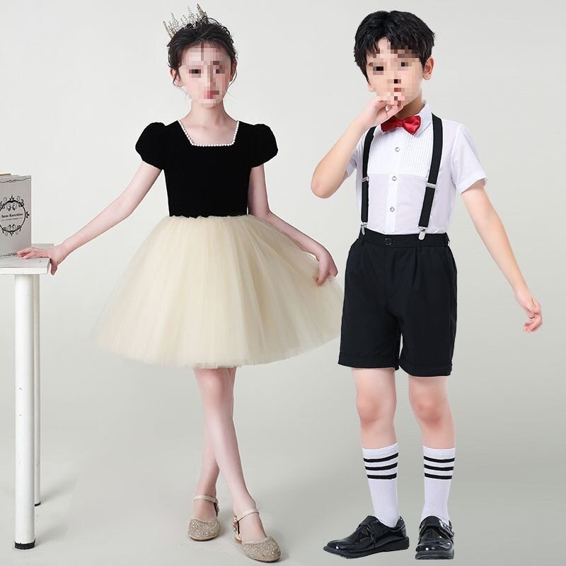 六一儿童大合唱团演出服女童红色舞蹈礼服小学生诗歌朗诵表演服装