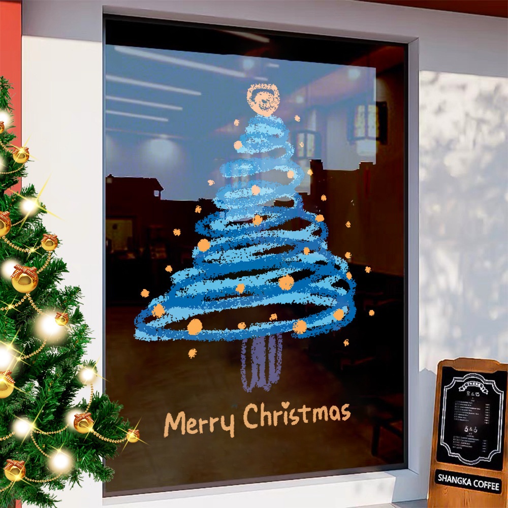 2026圣诞节新年玻璃橱窗装饰贴纸耶诞圣诞树布置门贴静电窗花窗贴