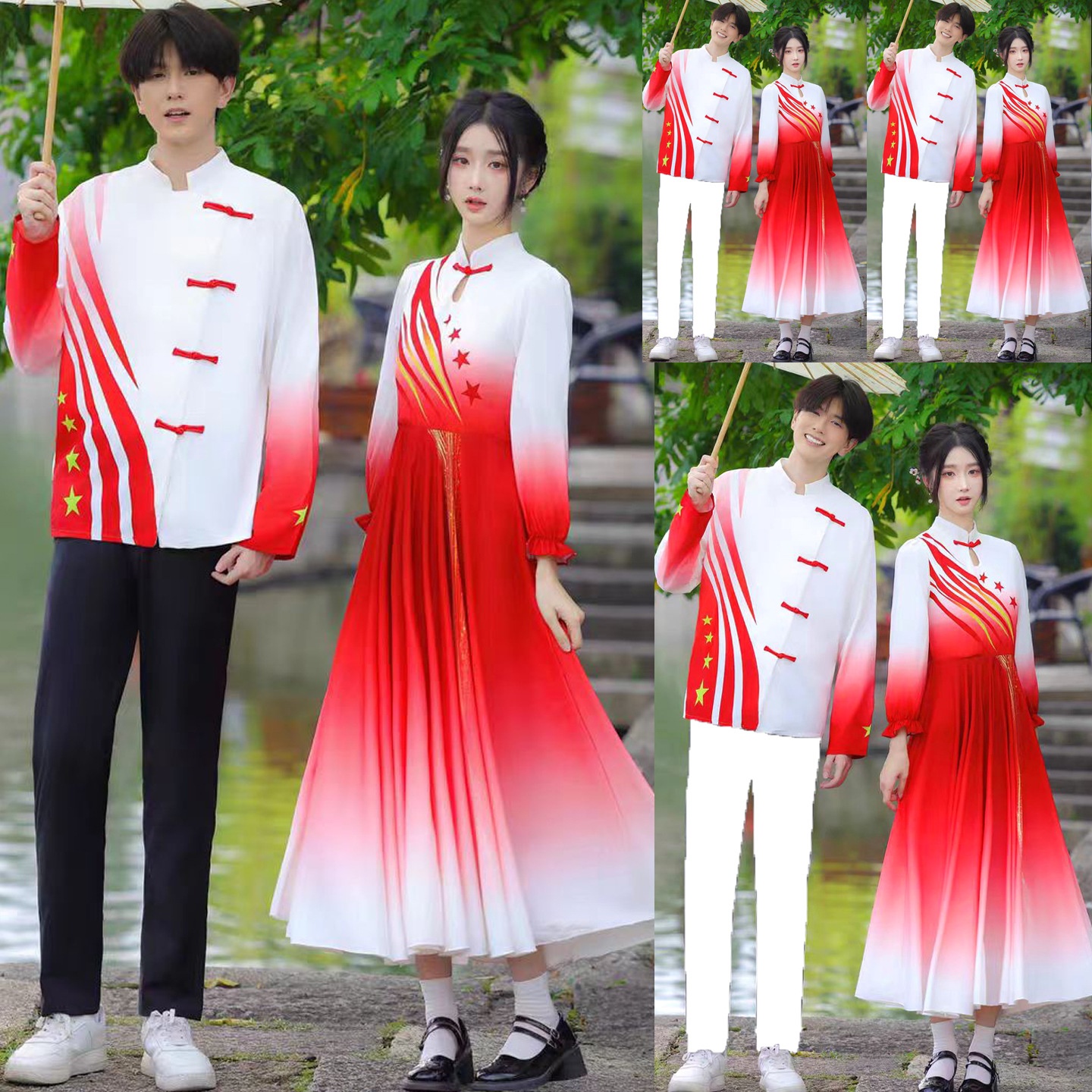 国庆节活动初中高中学生大合唱诗歌朗诵运动会开幕式演出服中国红