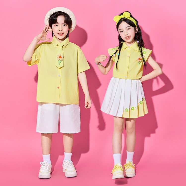 六一儿童演出服小学生运动会开幕式啦啦操黄色衬衫班服合唱服表演