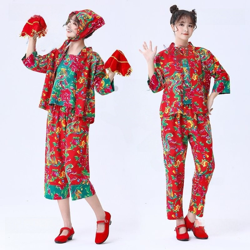 东北花外套演出服绵绸村姑二人转民族风舞蹈大花袄秧歌服套装