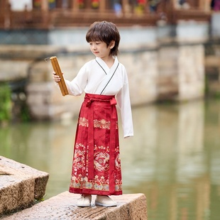 儿童马面裙男童明制汉服国风套装中国风童装古风原创汉服秋款日常