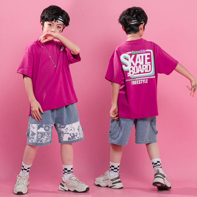 六一儿童演出服夏季韩版宽松男童嘻哈街舞表演服女童啦啦队爵士服