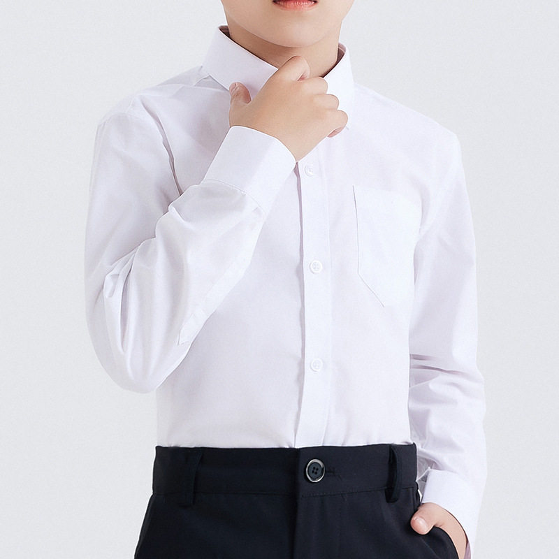 男童黑色长袖衬衫春秋款儿童表演服衬衣中大童小学生校服