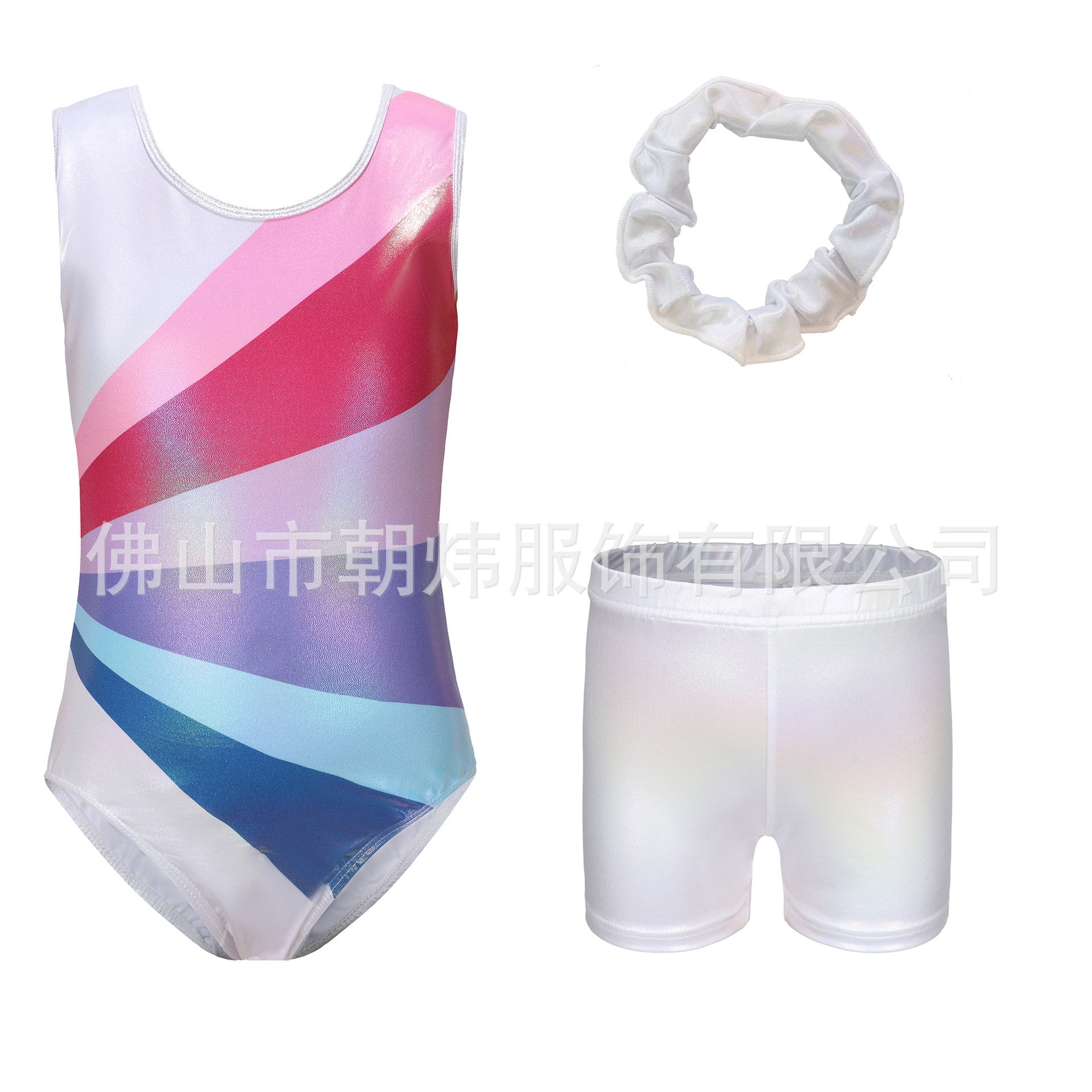 舞蹈服儿童体操服套装彩虹体操服儿童舞蹈服短裤头花表演服紧身衣