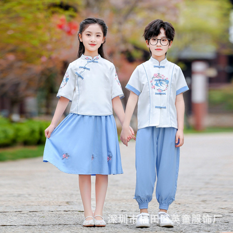 古风儿童演出服装小学生汉服中国风民国套装幼儿园男童女童表演服