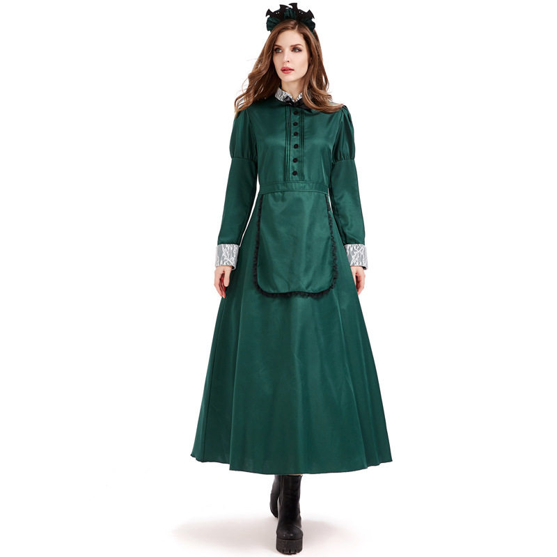 2020万圣节服装cosplay城堡蝙蝠佣人管家服 欧式收腰长袖连衣裙