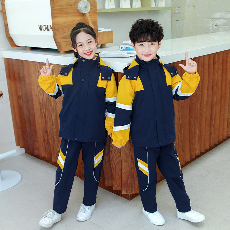 秋冬中小学生校服套装冲锋衣三件套运动风加绒加厚园服男女款定做