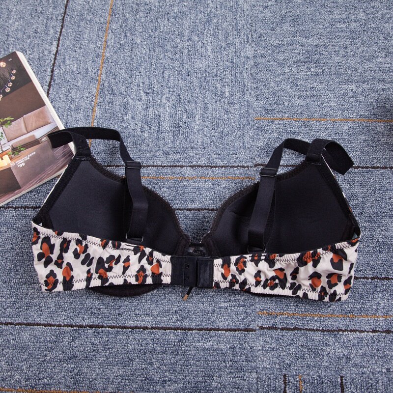 一件代发 淘宝分销钢圈3/4定型模杯性感豹纹外贸文胸欧美女内衣CD
