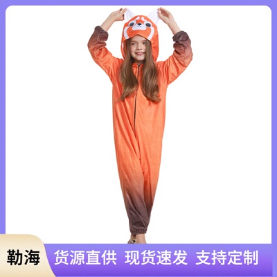 儿童节日小浣熊服装turning red服装青春变形记连体衣 衣服