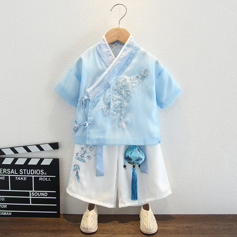 儿童汉服男童夏季新款中国风复古古装唐装男孩夏装改良中秋表演服