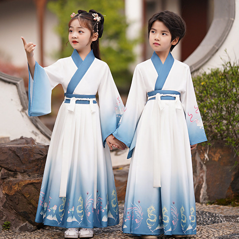 儿童古装汉服国学服书童服装男童女童中国风衣服三字经朗诵表演服