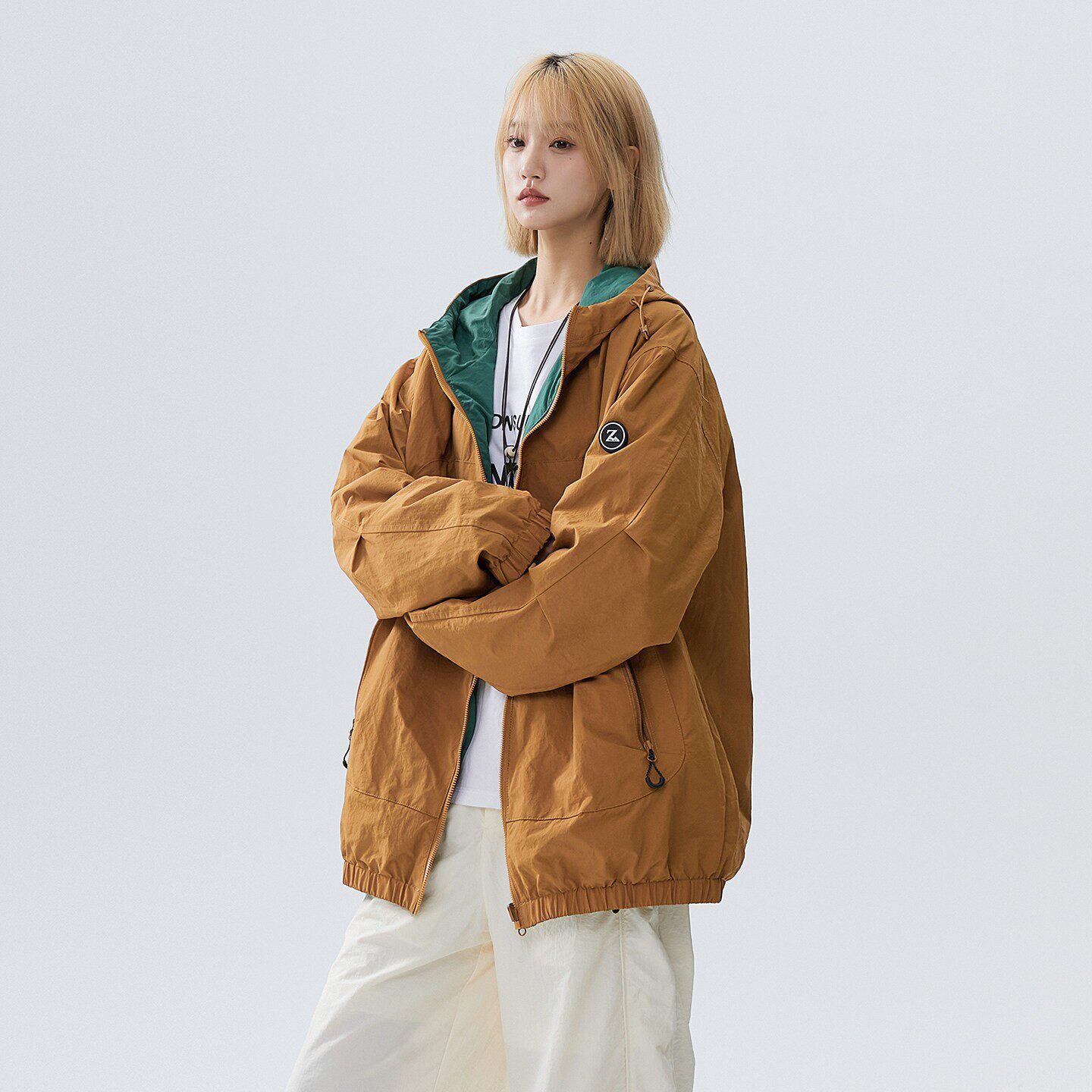 双面穿冲锋衣外套女春秋胖mm大码宽松显瘦学生户外运动夹克上衣潮