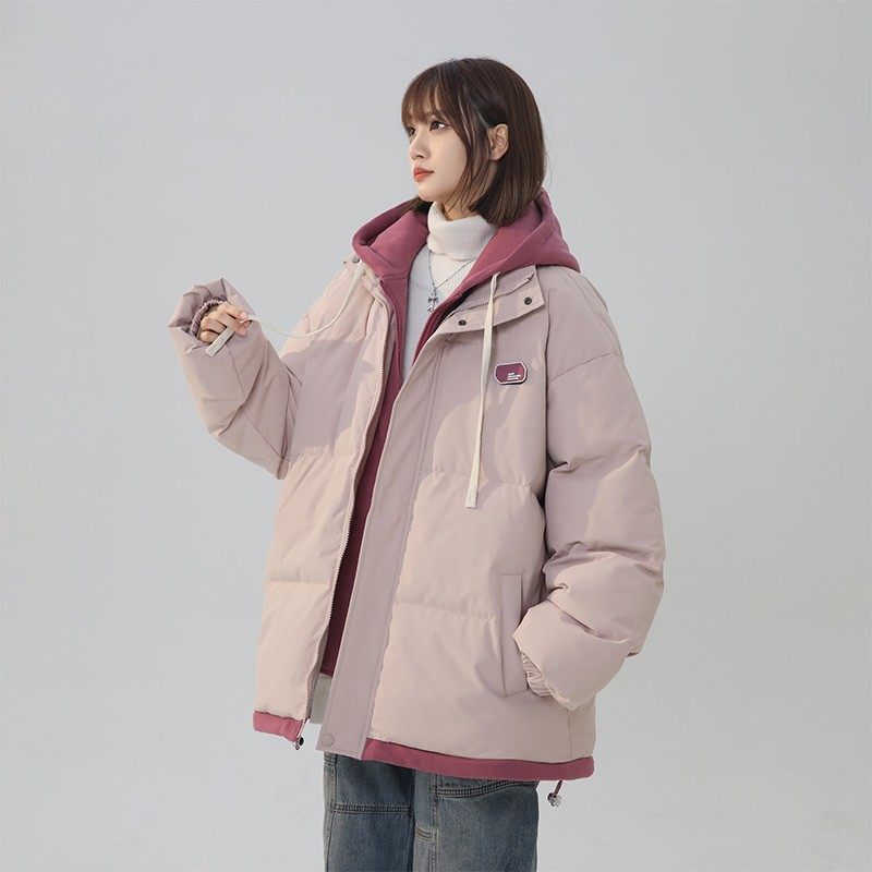 连帽假两件棉衣女冬季胖mm大码加厚棉袄显瘦学生百搭宽松棉服外套