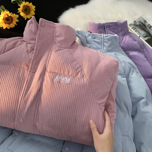 灯芯绒棉服女冬季胖mm大码宽松加厚棉衣显瘦百搭学生保暖棉袄外套