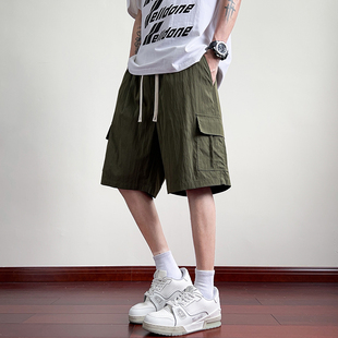 新款 女夏季 胖mm宽松中裤 直筒大码 子 中性风冰丝速干工装 五分裤 短裤