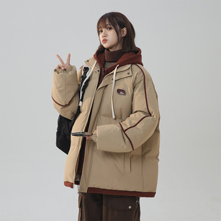假两件连帽棉服女冬季胖mm大码宽松加厚棉袄显瘦学生保暖棉衣外套