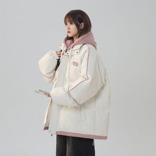 加厚假两件棉服女大码羽绒棉服