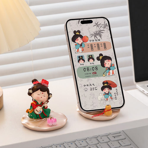 西安文创纪念品古风唐仕女手机支架桌面可爱办公室装饰摆件小礼物