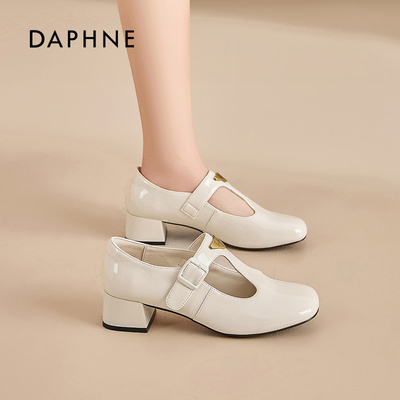 达芙妮粗跟百搭不磨脚玛丽珍鞋女