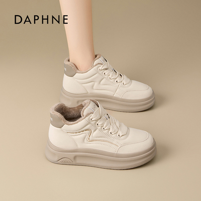 达芙妮高帮鞋女2025冬季新款复古加绒保暖棉鞋时尚百搭厚底休闲鞋