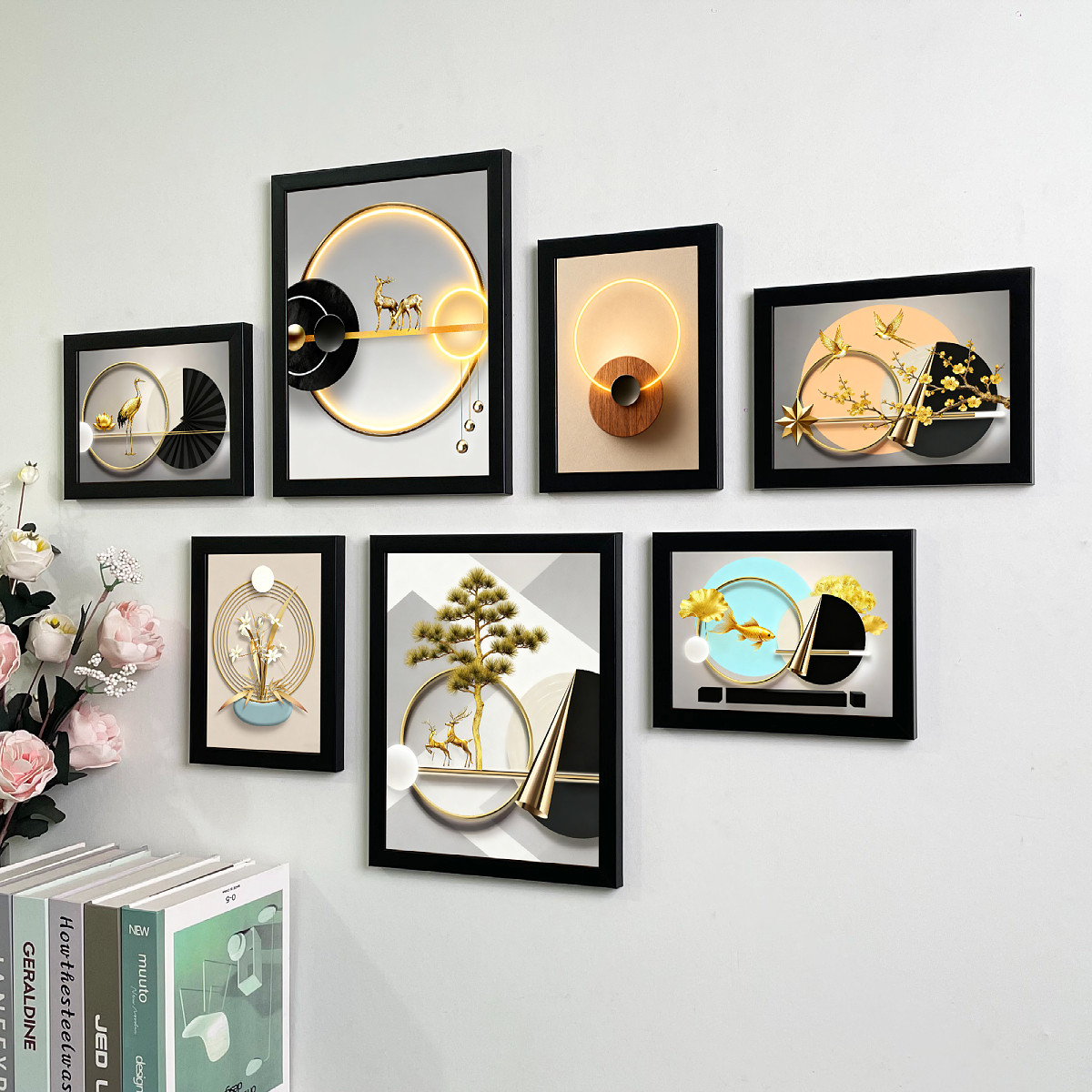 新款简约现代客厅照片墙创意组合挂画客厅卧室餐厅时尚轻奢