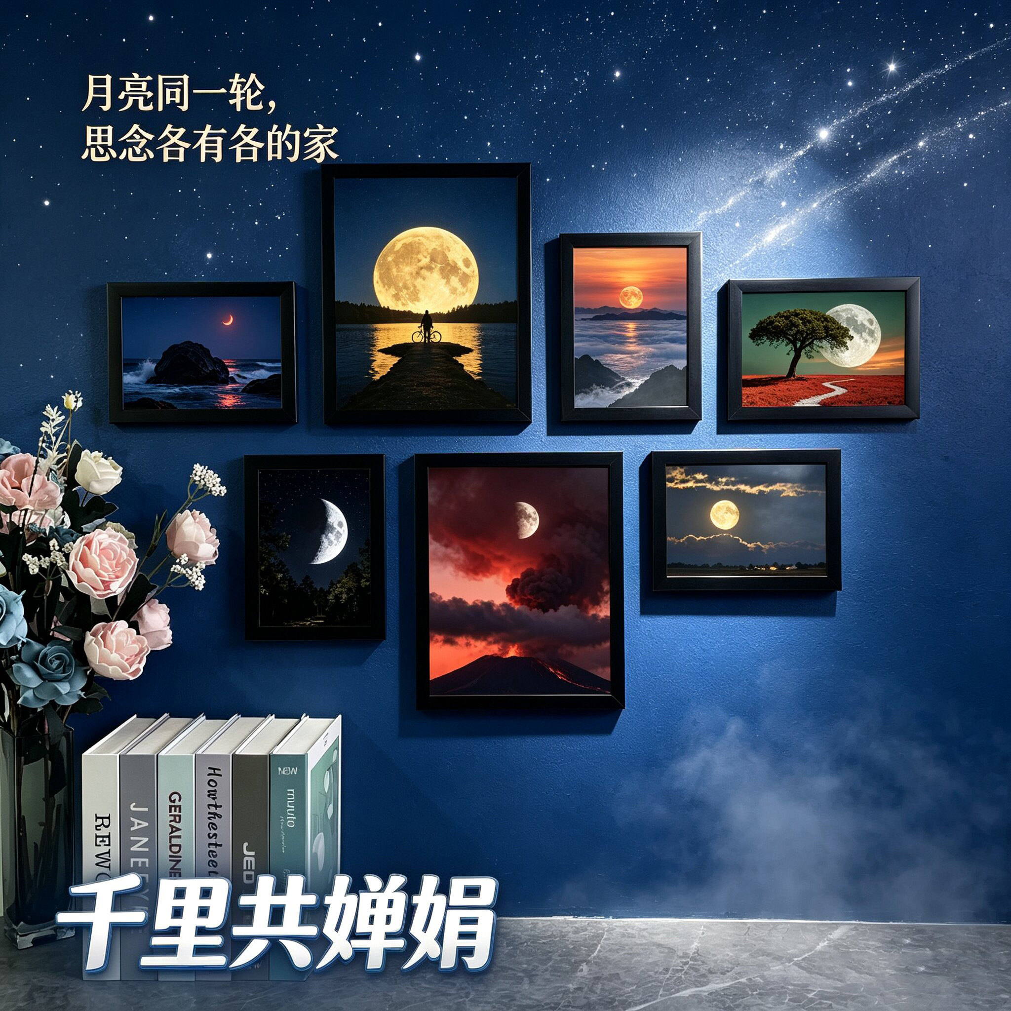 月球晚霞风景画芯,氛围感强
