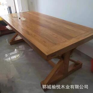 老榆木漫咖桌啡桌椅餐厚桌大办公乡大村复古重桌子饭店餐厅桌椅