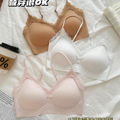 东南亚跨境舒服无痕蕾丝果冻内衣女小胸聚拢美背细肩带云感文胸罩