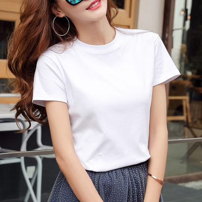 短袖t恤女2026新款修身夏季白色纯棉小圆领上衣内搭休闲小衫半袖