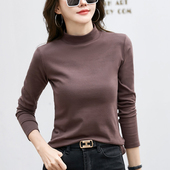 女内搭2025秋冬季 新款 纯棉长袖 半高领磨毛打底衫 t恤修身 保暖上衣