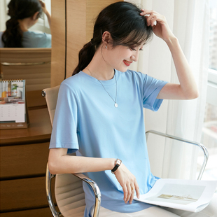 洋气小衫 丝光棉短袖 宽松纯棉半袖 t恤女2025新款 外穿百搭上衣 夏季