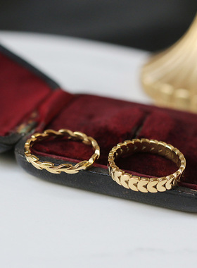 日韩简约风麦穗套戒植物花卉简约柳条麦穗金色戒指女款指环钛钢镀