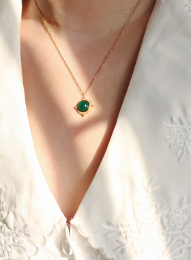 复古风绿玛瑙半宝石钛钢锁骨链