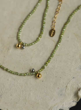 宫廷风橄榄绿色钛钢镀K金锁骨链