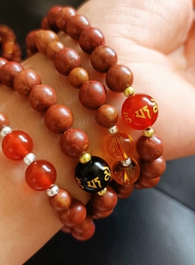 泗水砭石手链可定制挑选珠山东泗水产地红黄相间特价8mm6mm