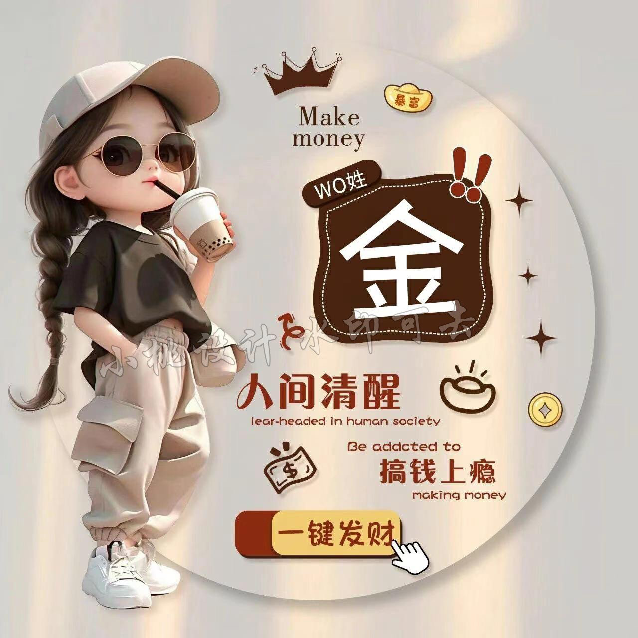抖音直播间同款微信情侣卡通姓氏头像签名头像背景图定制作图设计