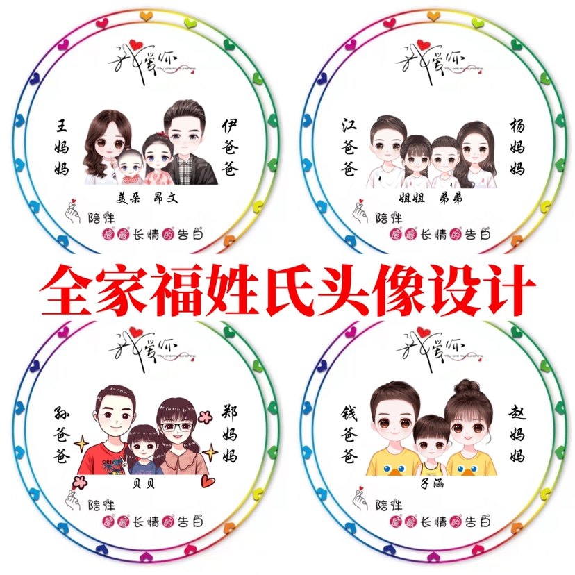 全家福抖音同款微信姓氏头像制作卡通一家人头像设计一家三口四口