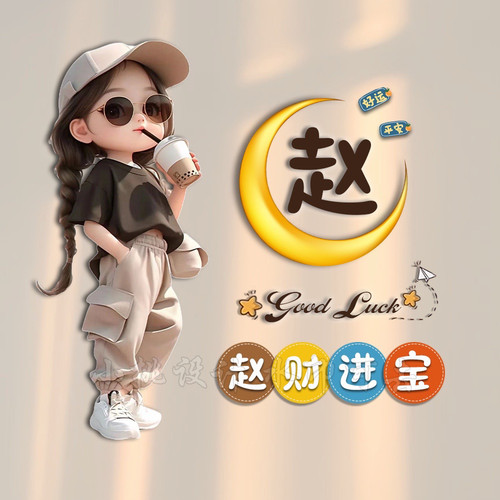 抖音直播同款可爱卡通姓氏情侣谐音梗微信头像背景图定制图片设计