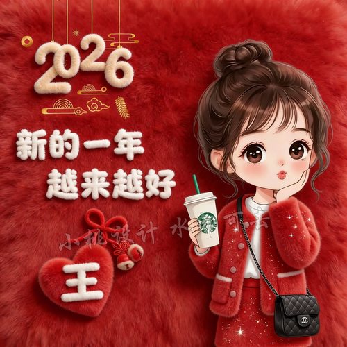 抖音小红书直播同款毛绒款2026新年女生唯美姓氏签名微信头像定制