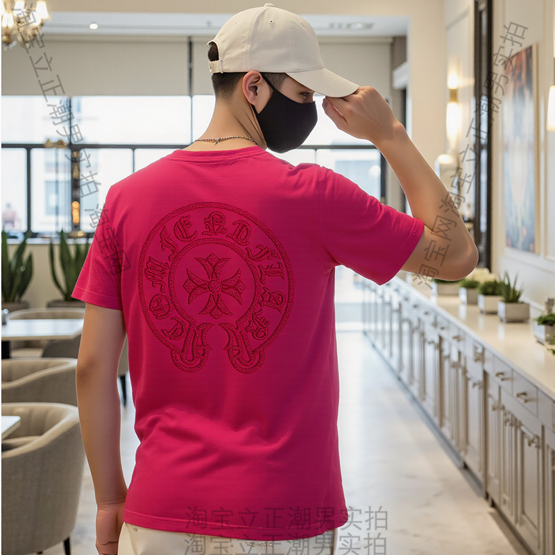 美式宽松短袖T恤男圆领重工个性刺绣立体轻奢半袖体恤衫打底衫潮