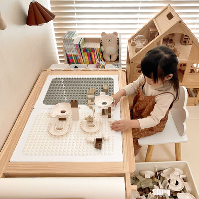 儿童多功能积木桌实木大颗粒拼图游戏桌男孩女孩益智玩具桌子拼装