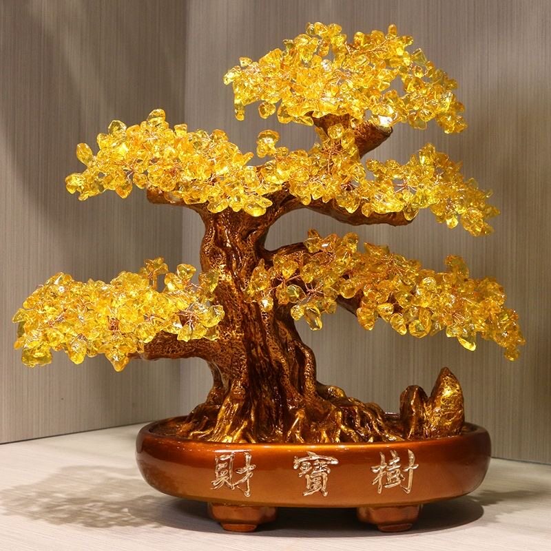 黄水晶发财树摆件工艺品