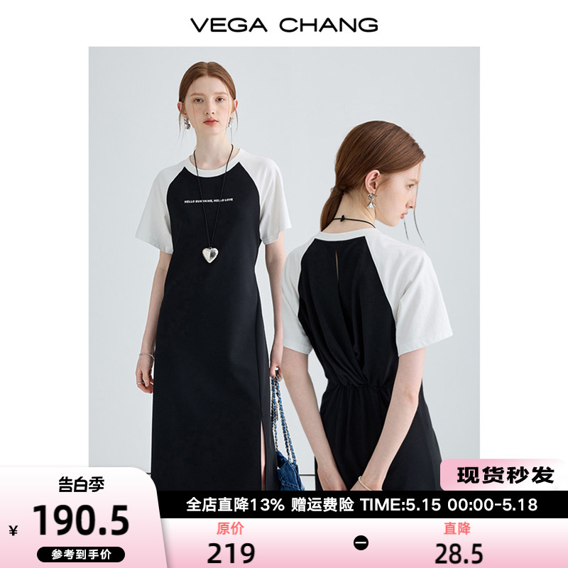 VEGA CHANG短袖t恤连衣裙女2024年夏新款高级感港味复古chi