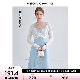 休闲气质复古方领A字长裙 新款 CHANG吊带连衣裙女2024年夏季 VEGA